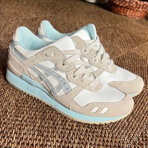 Asics Cream and Light Blue Sneakers